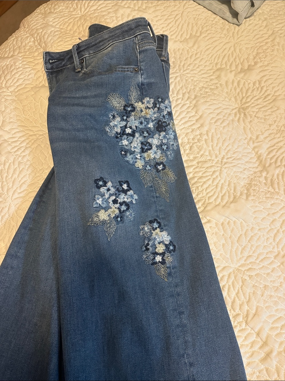 DRIFTWOOD Blue Embroidered Wide Leg Trouser Jeans - Picture 8 of 8